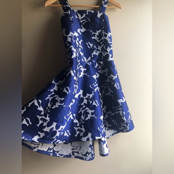 NEW STELLA M’LIA Jacquard Hi Low Fit Flare Navy Floral Dress Size L - Picture 8 of 12